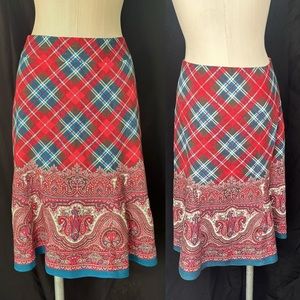 JOSEPH LIGHTWEIGHT MIDI SKIRT A LINE RED BLUE PLAID PRINT MEDIUM